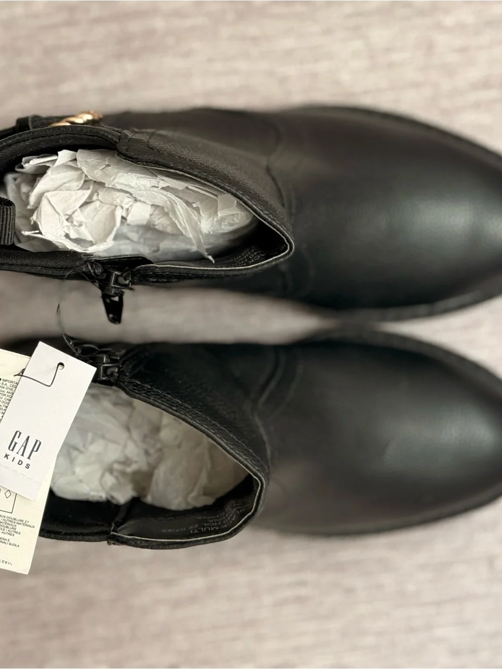 Gap Kids - Black Ankle Boots with Decorative Gold Buckle - Size 2